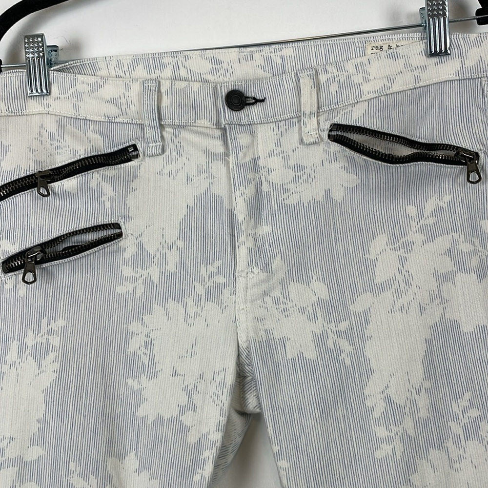 Rag & Bone Jean Kahuna Print Zipper Moto Skinny Tencel Pants 5 Pocket Womens 31